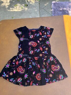 Peek Navy Embroidered Velvet Colorful Floral Dress NWT Size 2-3